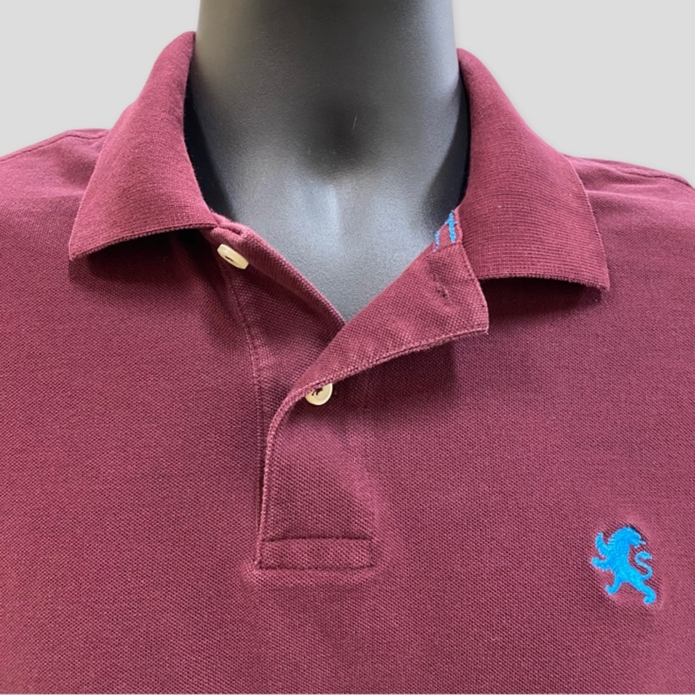 EXPRESS Pique Polo Lion Logo Shirt- Maroon Medium Preowned